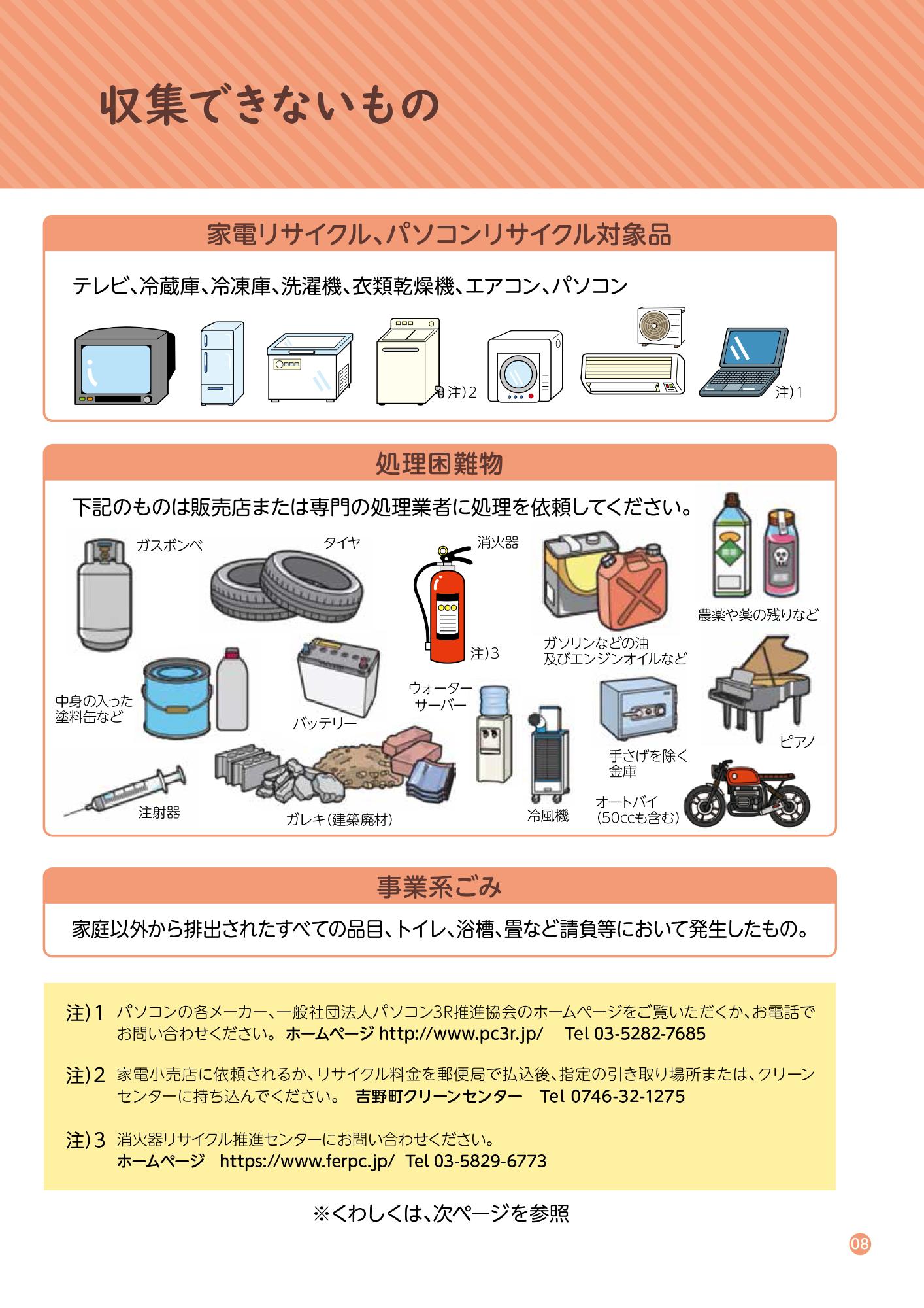吉野町では収集できないものについての説明図