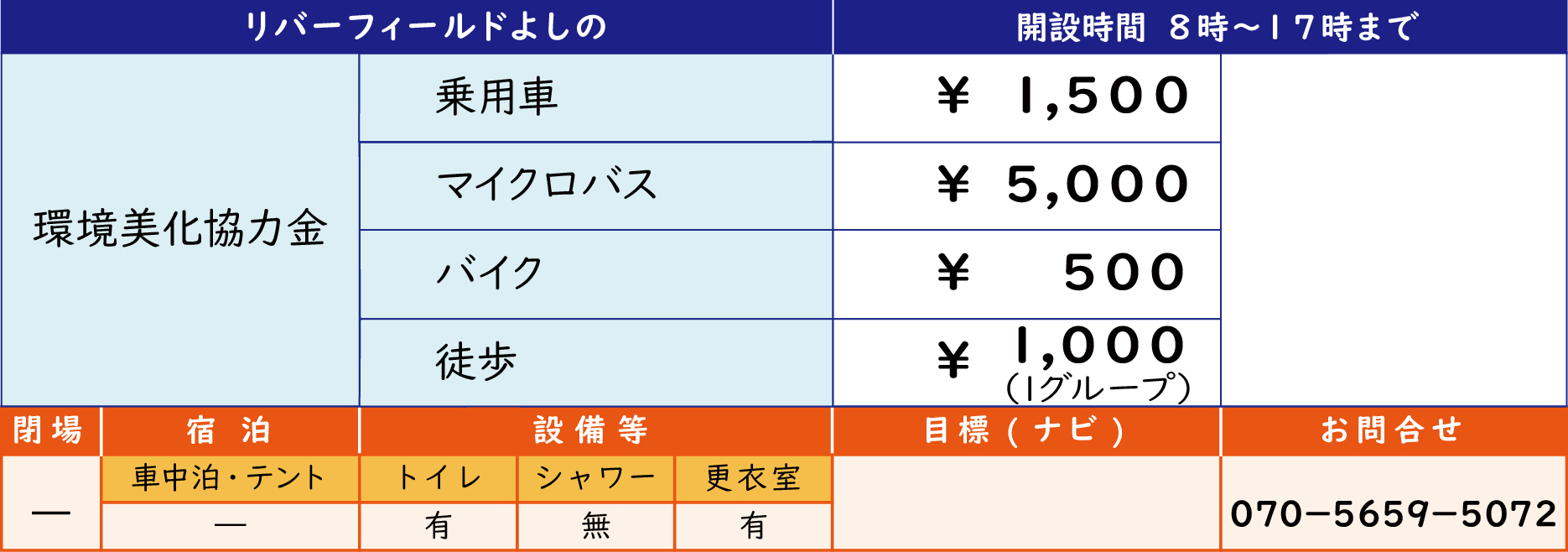 リバーフィールドよしの料金表