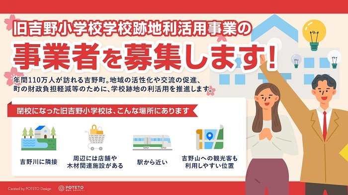 旧吉野小学校学校跡地利活用事業の事業者募集の説明図