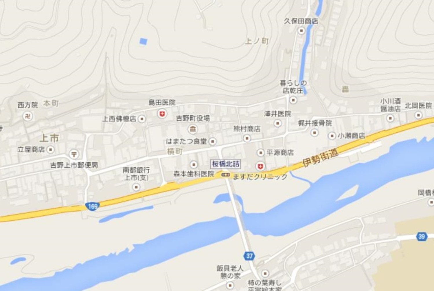 伊勢街道などの大きな主要道路やその周辺地理が分かる広範地図